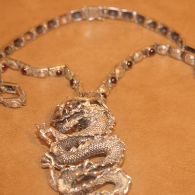 Sterling silver Dragon necklace, Eye popping.