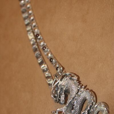 Sterling silver Dragon necklace, Eye popping.