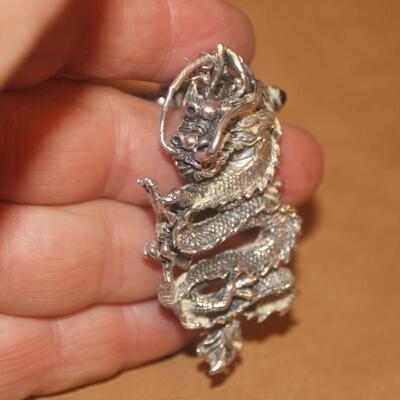Sterling silver Dragon necklace, Eye popping.