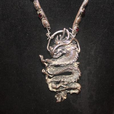 Sterling silver Dragon necklace, Eye popping.