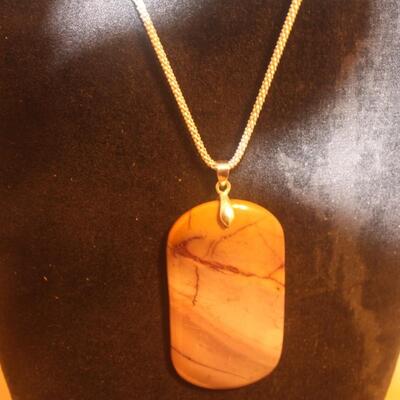 Tigers Eye Precious stone and sterling necklace.