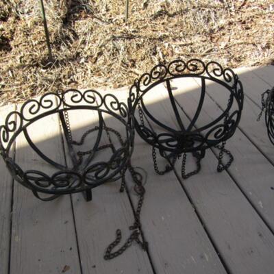 Collection of Wrought Metal Hanging and Table Top Planters