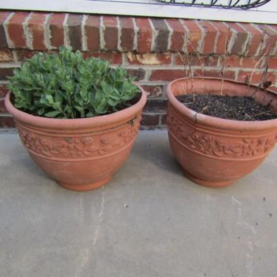 Pair of Hard Plastic Large Planters with Live Plants