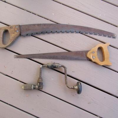 Set of Vintage Hand Tools- Saws and Drill
