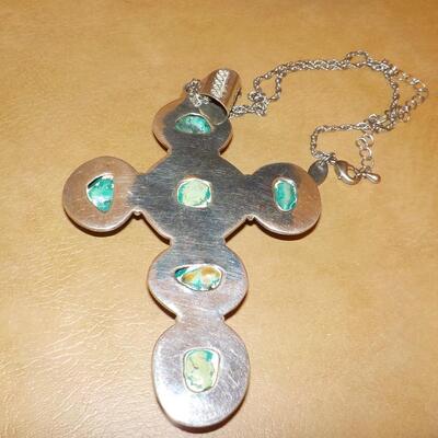 Massive size sterling silver w/ jade stones cross.