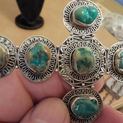 Massive size sterling silver w/ jade stones cross.