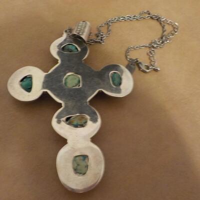 Massive size sterling silver w/ jade stones cross.