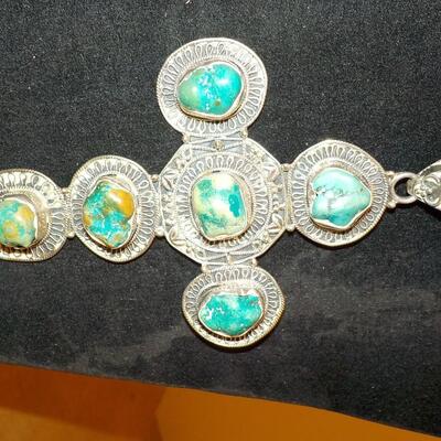 Massive size sterling silver w/ jade stones cross.