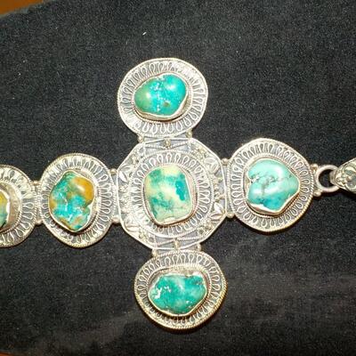 Massive size sterling silver w/ jade stones cross.
