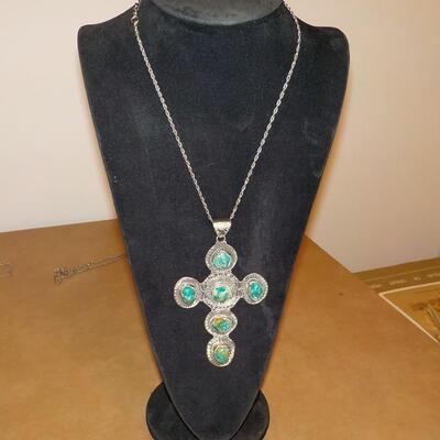 Massive size sterling silver w/ jade stones cross.