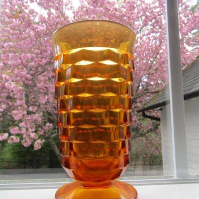 Set of Five Vintage Amber Glass Water Goblets