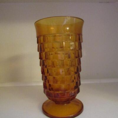 Set of Five Vintage Amber Glass Water Goblets
