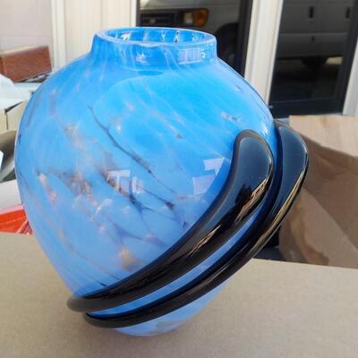 Sky Blue with glass on glass wave, 10 in high.