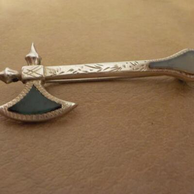 Viking sord pin solid sterling silver w/ inlay stone.