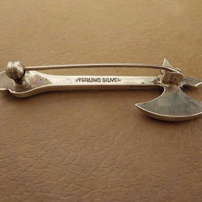 Viking sord pin solid sterling silver w/ inlay stone.