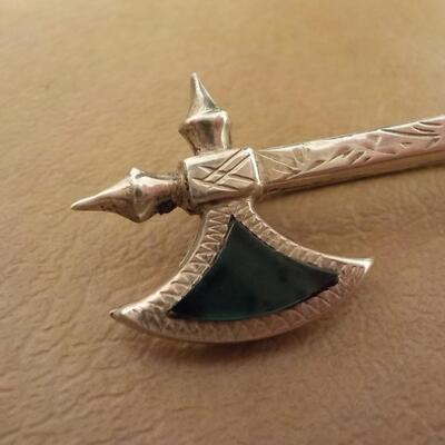 Viking sord pin solid sterling silver w/ inlay stone.