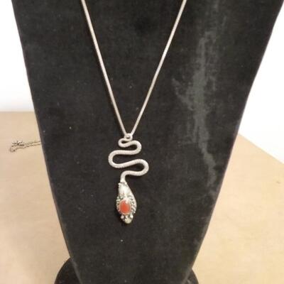 Sterling silver Snake w/ gem necklace.