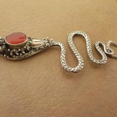 Sterling silver Snake w/ gem necklace.