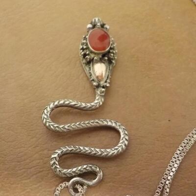Sterling silver Snake w/ gem necklace.