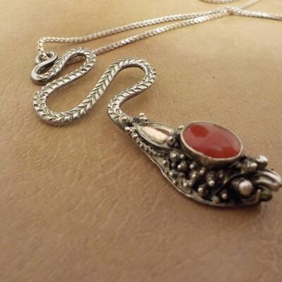 Sterling silver Snake w/ gem necklace.