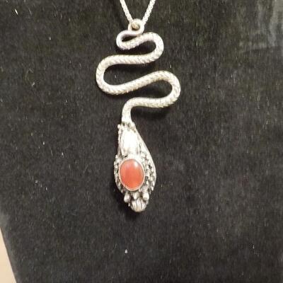 Sterling silver Snake w/ gem necklace.