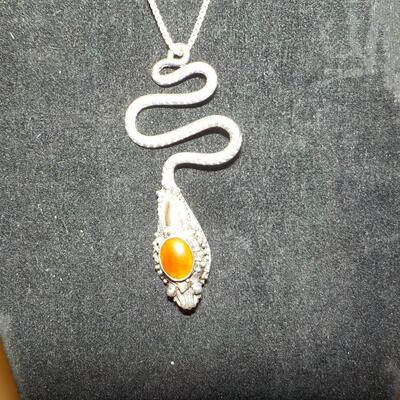 Sterling silver Snake w/ gem necklace.