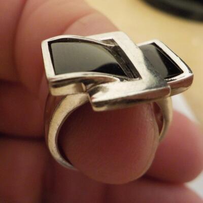Sterling silver double face Black onyx  ring.