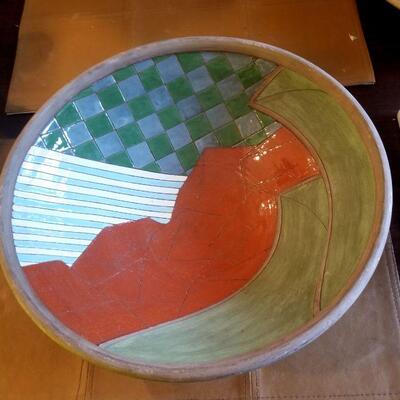 Art Large Signed Mid-Century Ceramic Bowl with Arresting Geometric design