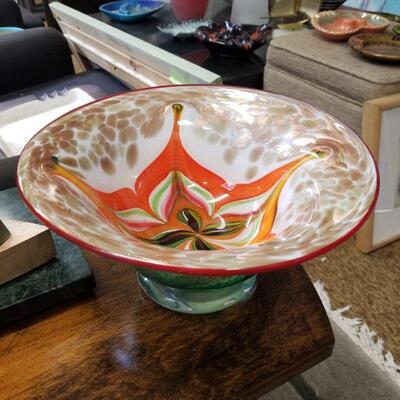 Mid-Century Medium Size Art Glass Bowl  in the Murano Style with Amazing Colors and Counterpoint of Design