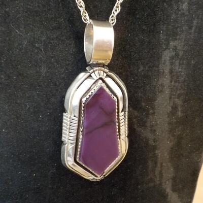Sterling silver large Amethyst necklace.