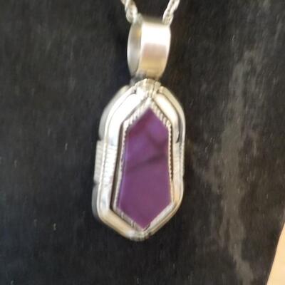 Sterling silver large Amethyst necklace.