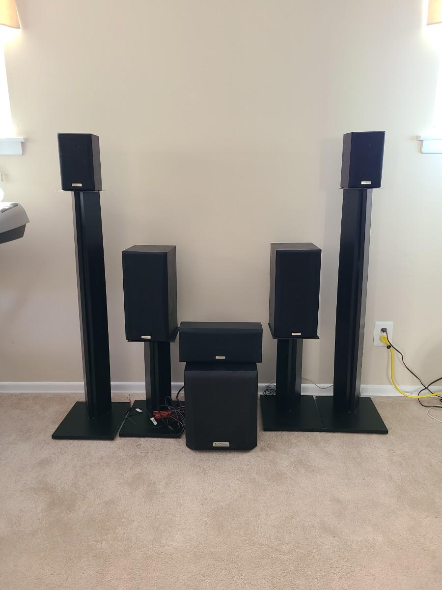 Lot 321 Kenwood Surround Sound Speakers and Stands (KS706HT