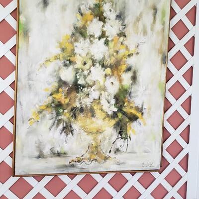 MCM flower painting on masonite signed Sokol board