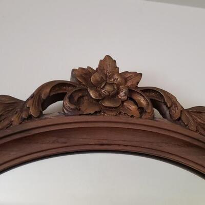 Antique shield-shaped mirror, wood frame