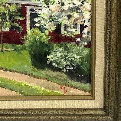 808 Original Oil on Canvas of Red House in Trees by M H D.