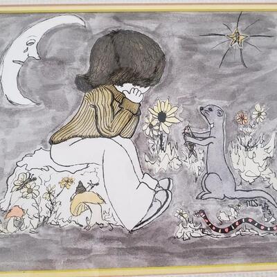 11" x 14" original vintage drawing/ watercolor