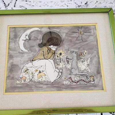 11" x 14" original vintage drawing/ watercolor