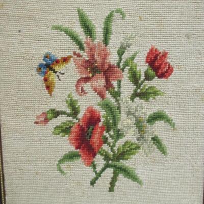 Framed Needle Work Flower Wall Hanging