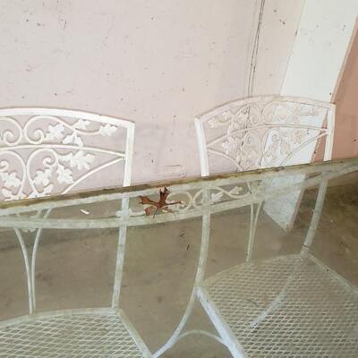 Vintage 1950's Woodard Acron Wrought iron  and glass table, 6 chairs