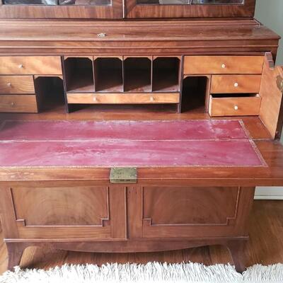 Large antique secretary desk drawers display cabinet 91" tall!
