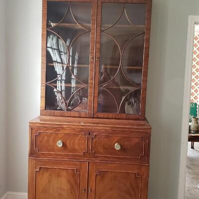 Large antique secretary desk drawers display cabinet 91" tall!