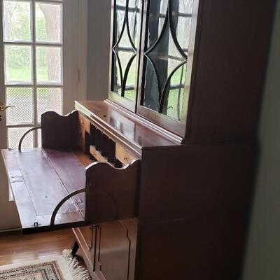 Large antique secretary desk drawers display cabinet 91" tall!