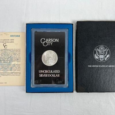 580  1884-CC Carson City Morgan Silver Dollar - GSA Uncirculated w/ Box & Stamp