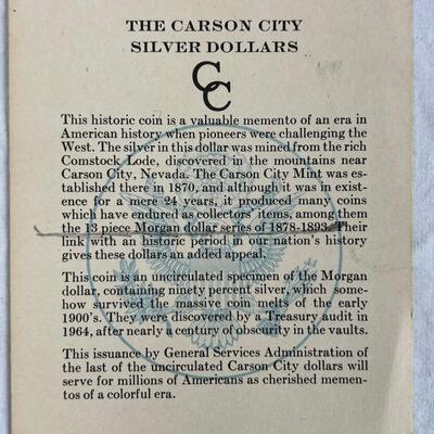 580  1884-CC Carson City Morgan Silver Dollar - GSA Uncirculated w/ Box & Stamp