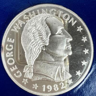 583  Medal George Washington 250th Anniversary Silver 1 Troy Oz .999 w/ Stamp