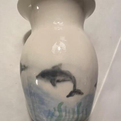 Modern Ceramic Vase Dolphic at Sea