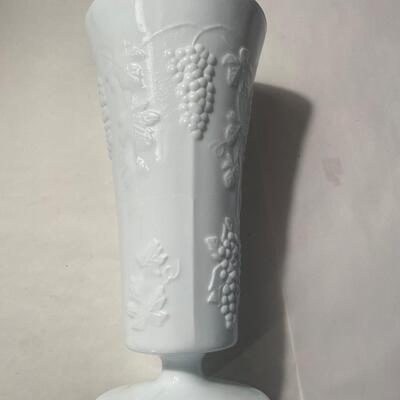 Tall Milk Glass Vase with Pedestal