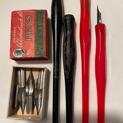 Ink Dip Pen Nibs and Handle Lot