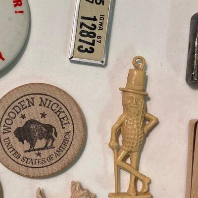 Vintage Desk Drawer Wooden Nickel Mr. Peanut Charm Lot