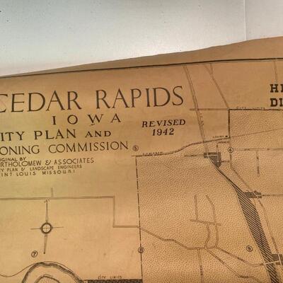Cedar Rapids Iowa Wall Map 1940s